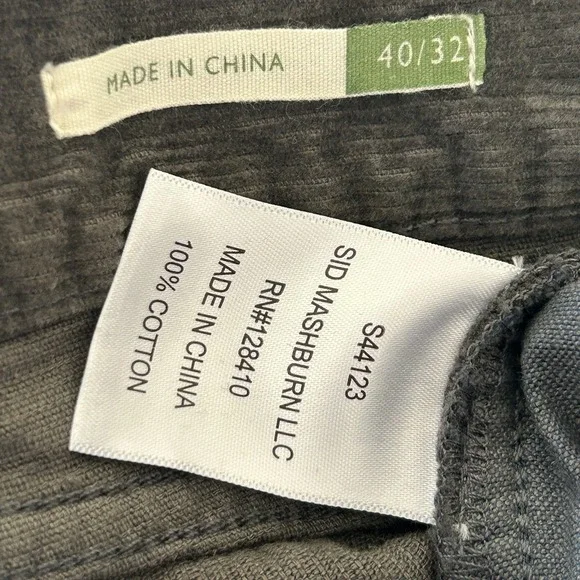 Sid Mashburn Corduroy Pants Mens 40X32 Button Fly Straight Leg Mid Rise Gray